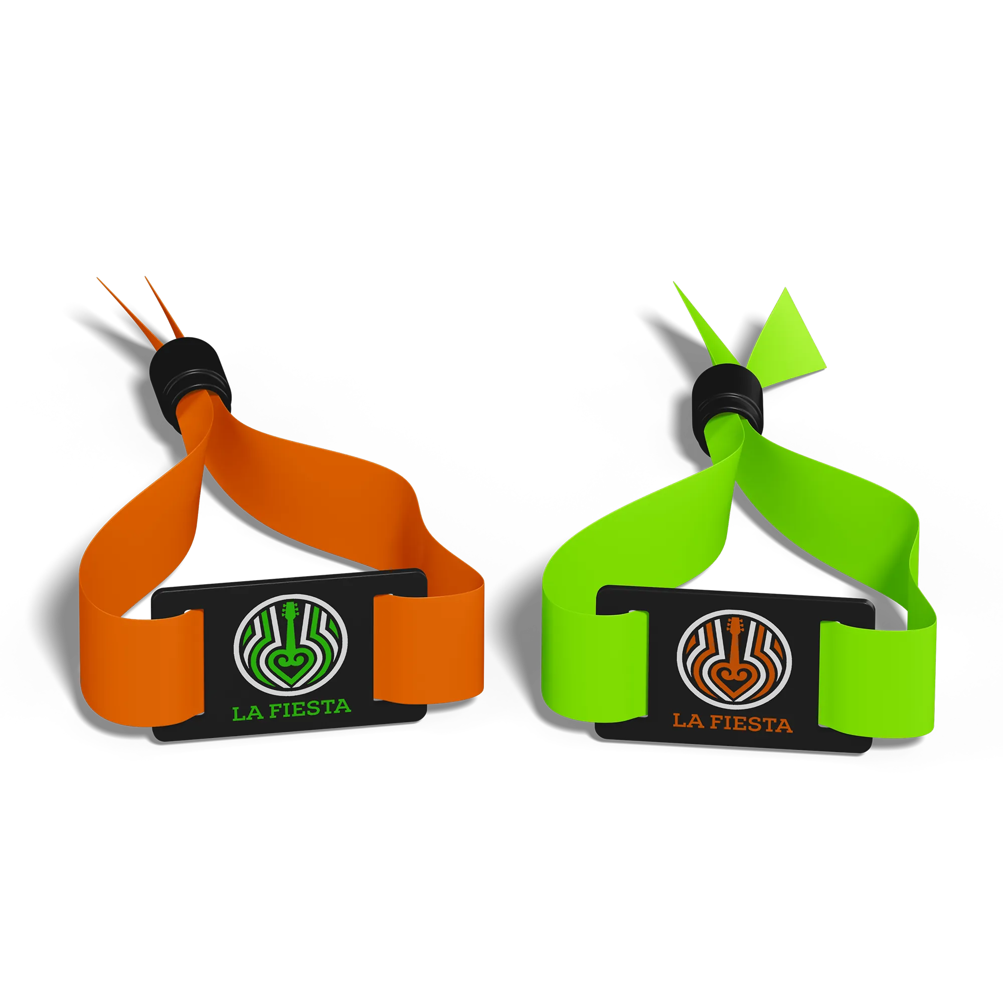 RFID Fabric wristbands in green and orange with custom design