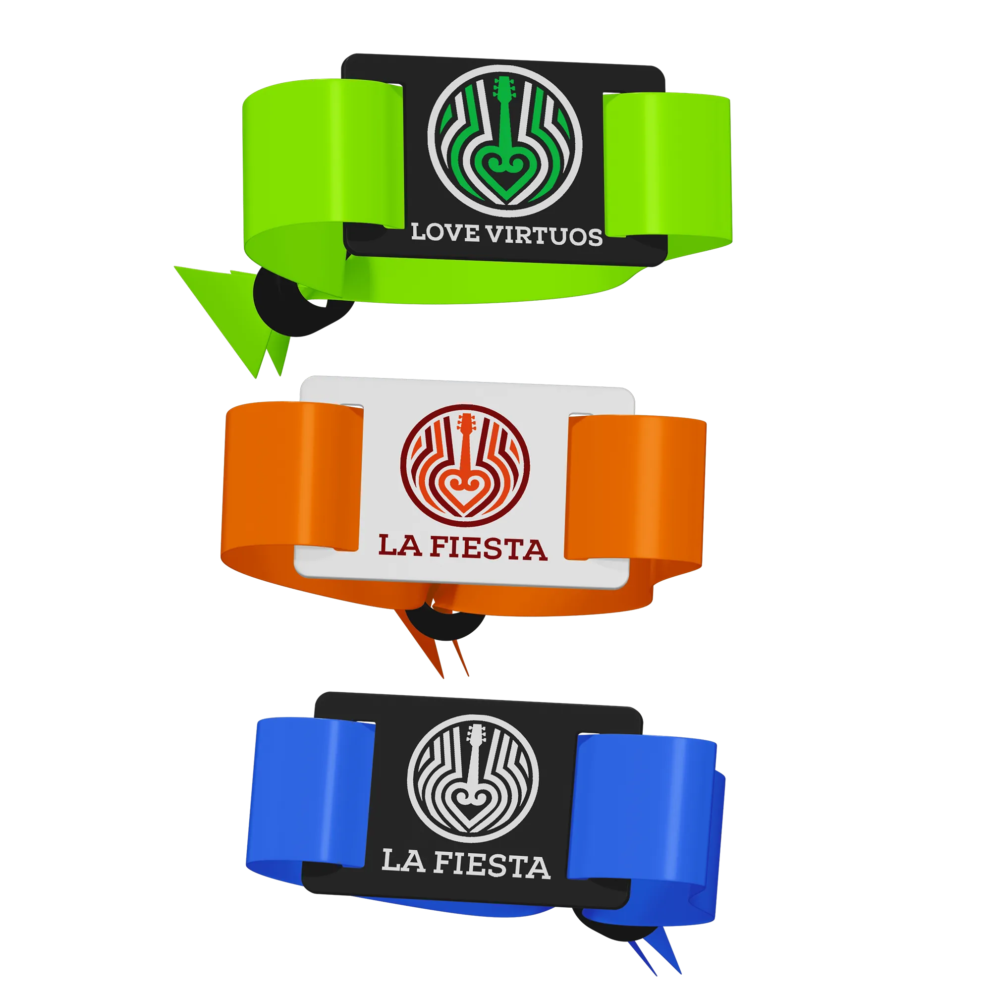 3 different custom RFID fabric wristbands with slider