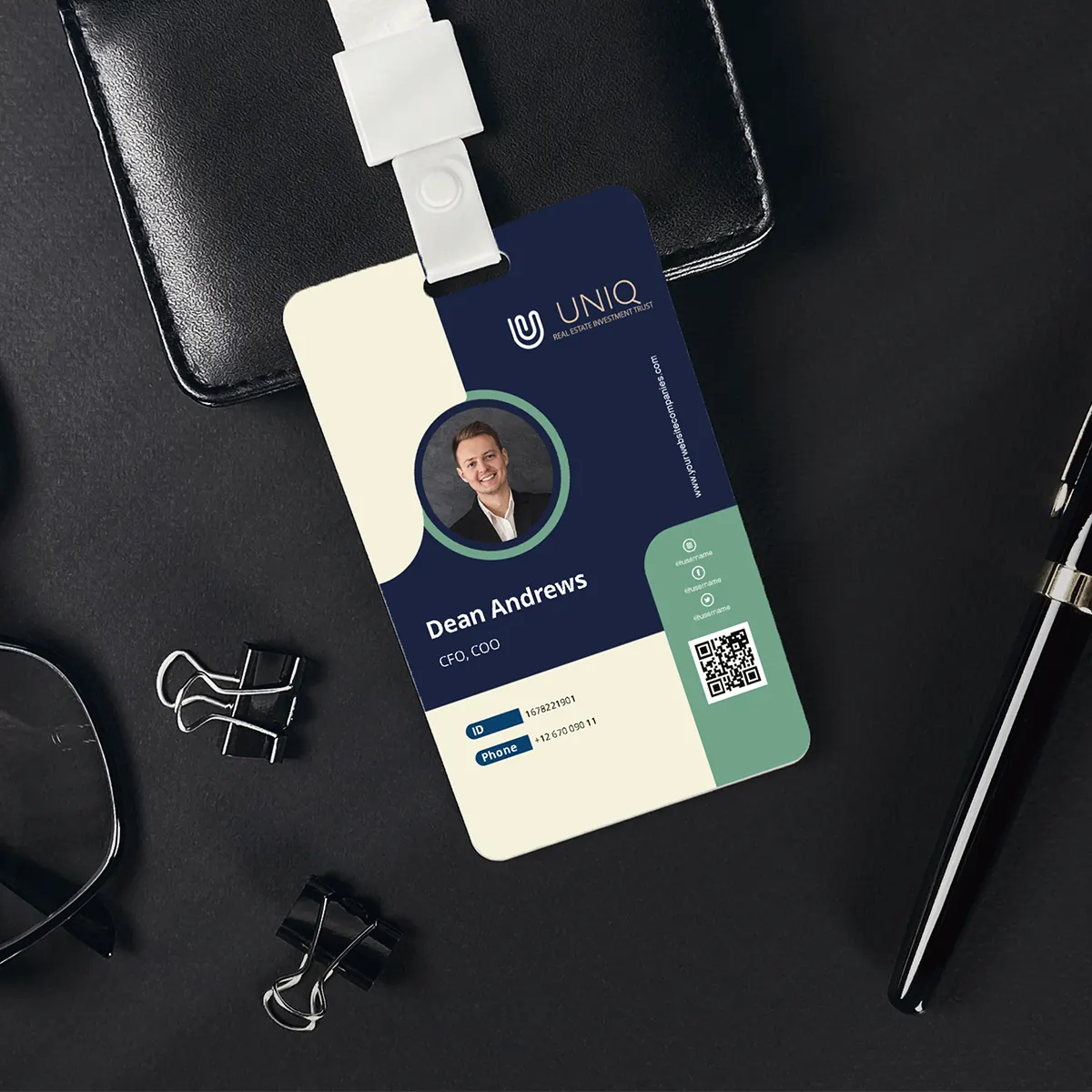 Corporate Id card in green and blue design for real estate company