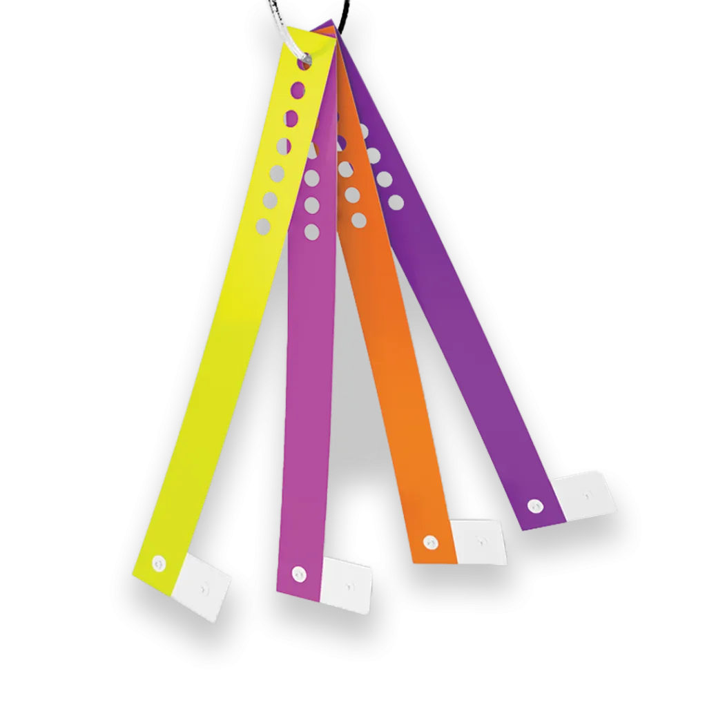 Plain vinyl wristbands come in a wide variety of vibrant colours and finishes.