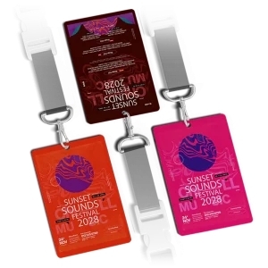 3 Artboard ID card for sunset festival in various base colours