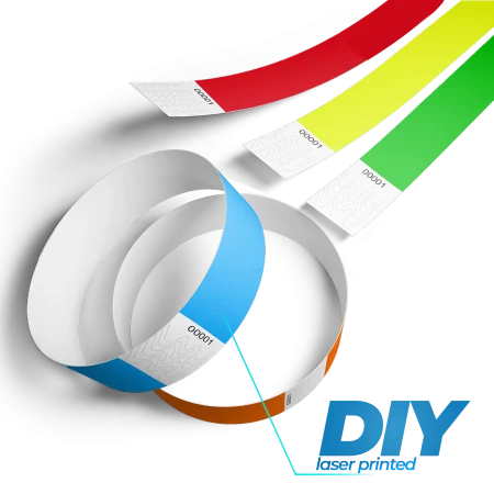 DIY laser printed wristbands let you use a typical laser office printer to print your own designs. perfect for print shops, agencies, hospitals, schools and more