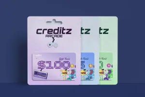Pink Blue and Green Custom Gift Cards for an arcade