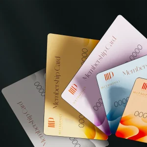 6 different colours of membership cards for metropoly night club