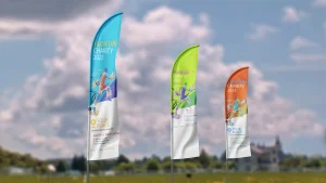 bow banner flags for funrun charity event 3 design types blue green orange