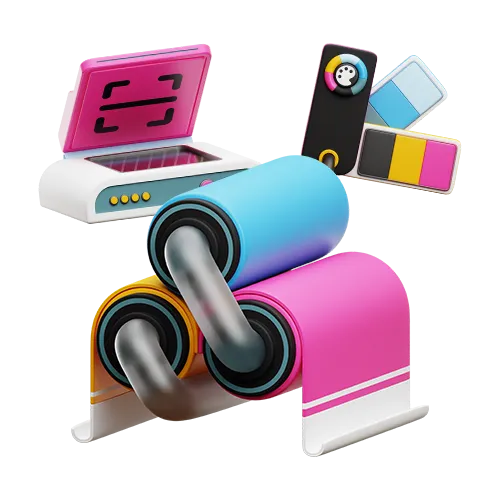 printing tech 3d icon rollers scanning and colour swatches