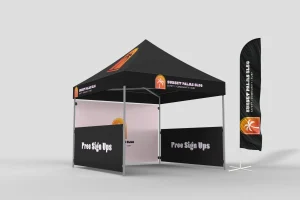 Marketing at Outdoor Markets for a surf life saving club with a branded tent and flag