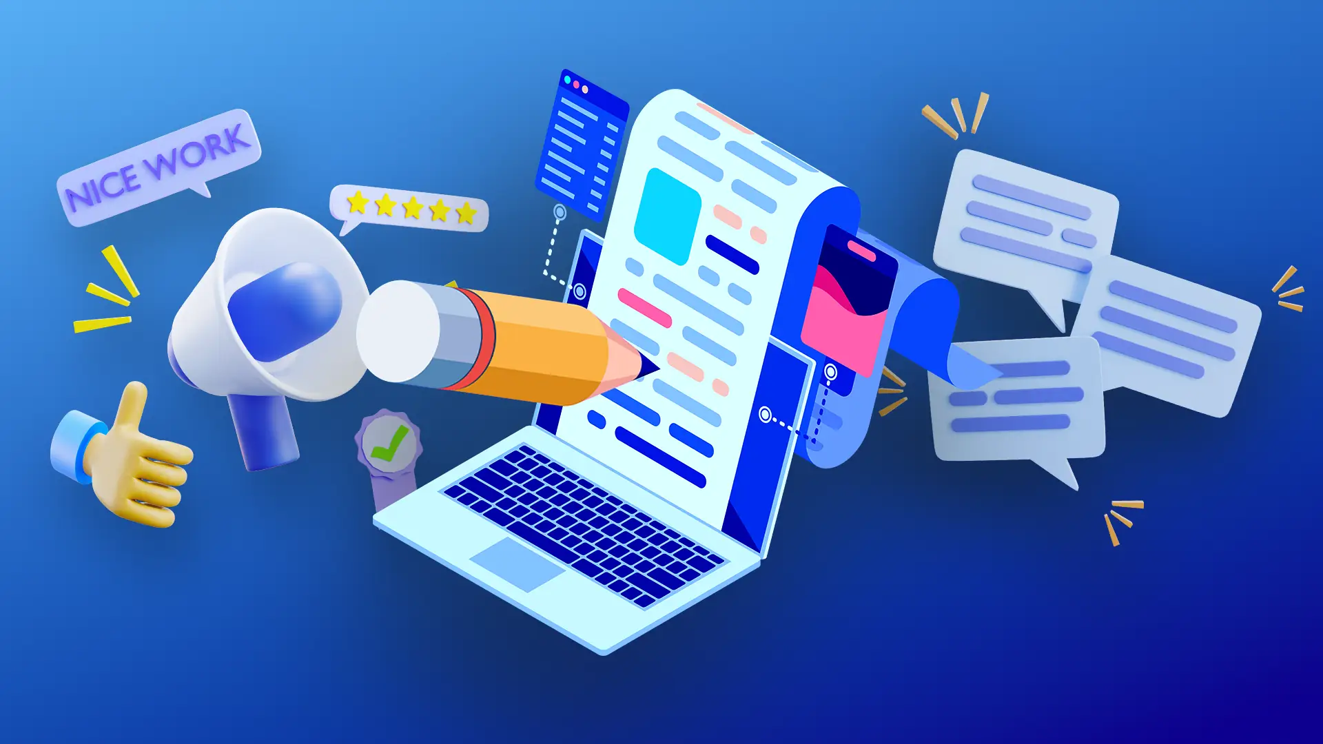 Writing copy for print marketing, cartoon style icons