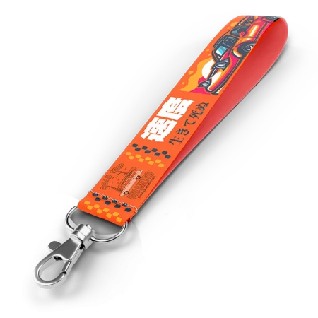 wrist strap lanyard with orange car logo and japanese text design