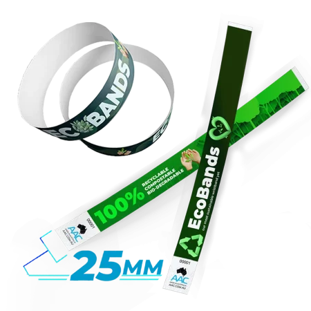 25mm width EcoBands recyclable, compostable & bio-degradable eco-friendly event wristbands