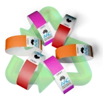 plain 19mm ecobands in red orange and neon pink colours with aac log and recyclable icon