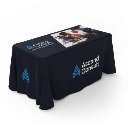 custom tablecloth branding for ascend consulting for tradeshows and career fairs