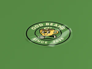 clear vinyl sticker on green background for cool beans cafe