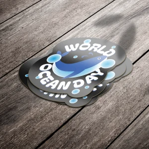 die cut stickers for world ocean day with cartoon whale design