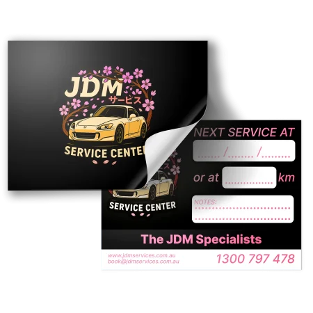 car service sticker printing for service center jdm specialists, designed online using printflo and printede by AAC