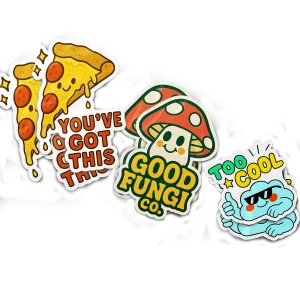 quirky brand die cut stickers with vibrant cmyk printing